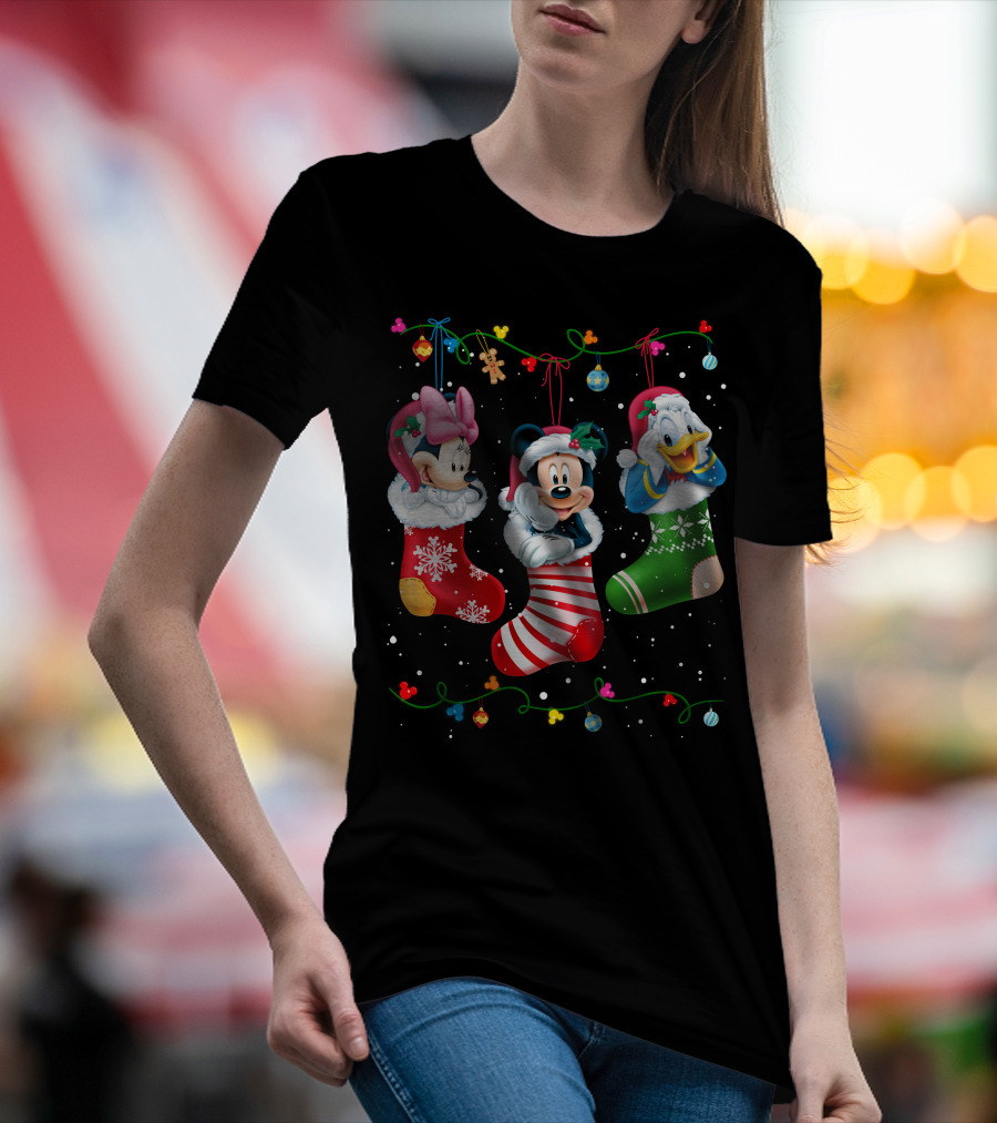 Mickey Minnie Donald Christmas Stockings T-Shirt