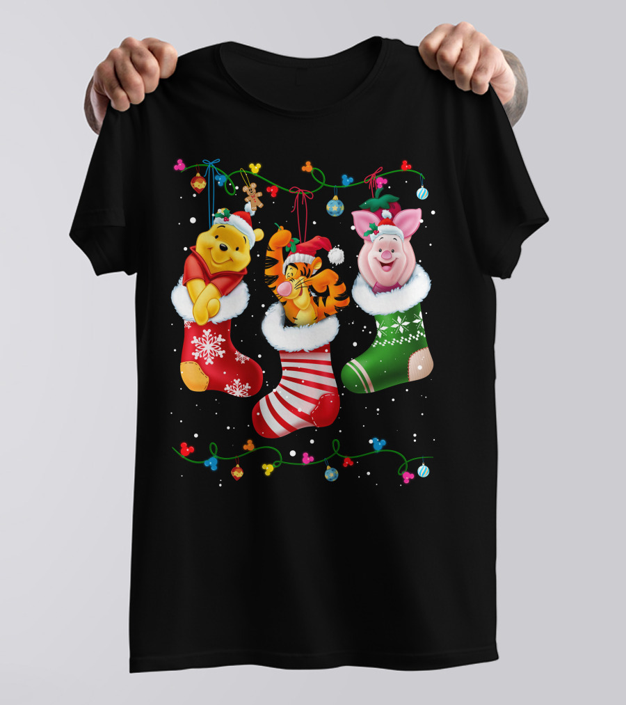 Pooh Tigger Piglet Christmas Stockings Holiday Cheer T-Shirt