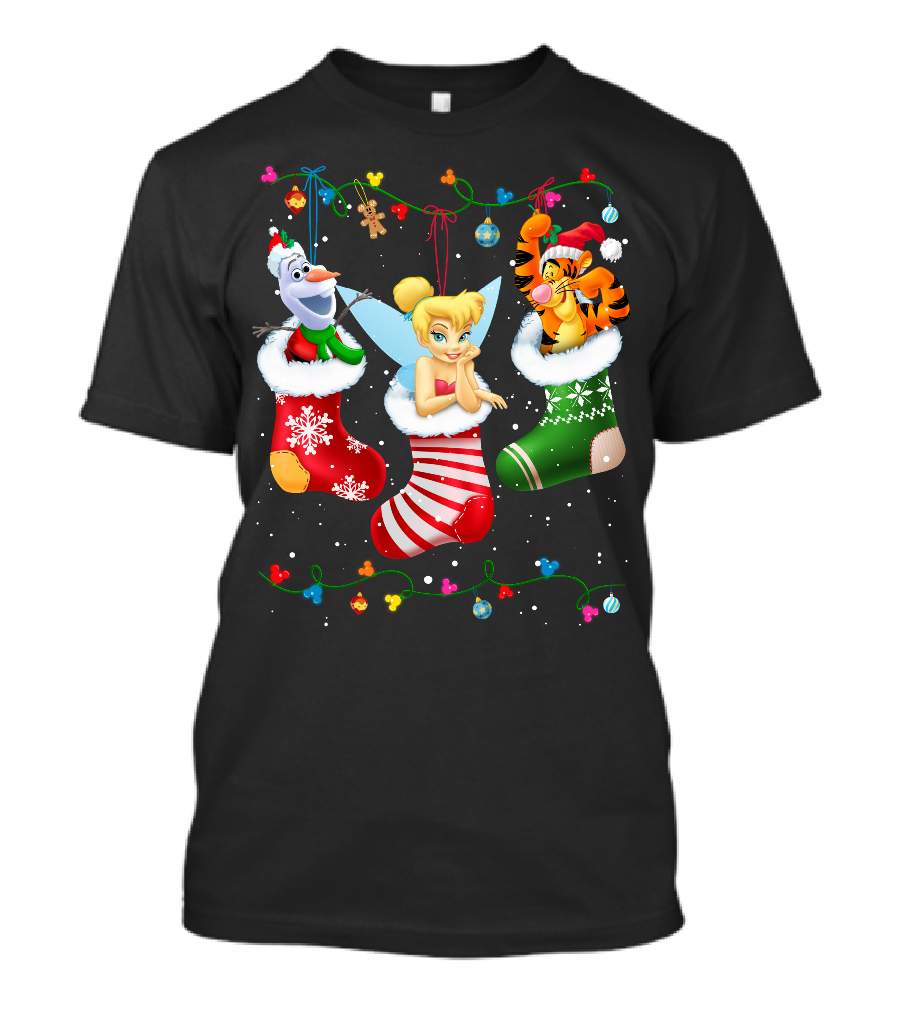 Tinkerbell Tigger Olaf Christmas Stockings T-Shirt