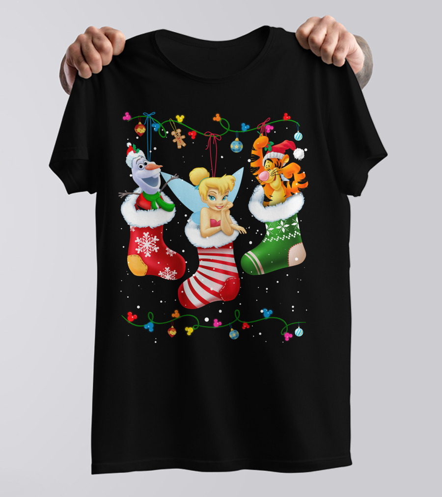 Tinkerbell Tigger Olaf Christmas Stockings T-Shirt