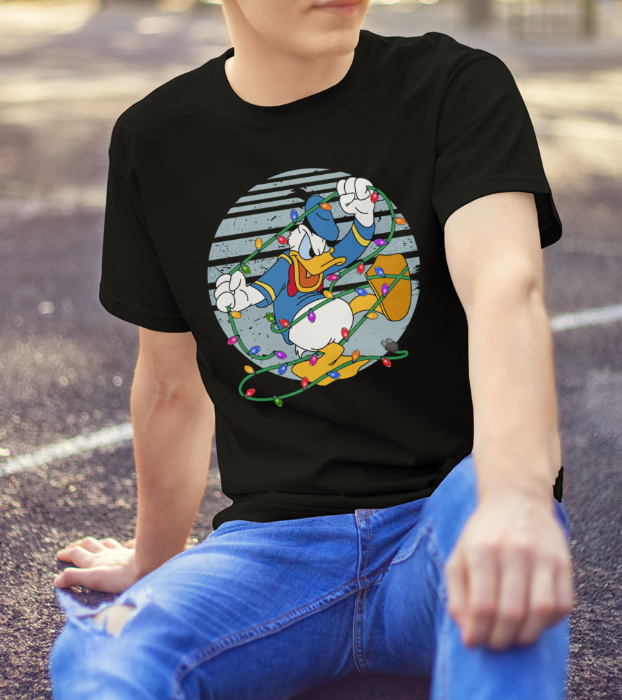 Donald Duck Wrapped In Christmas Lights T-Shirt