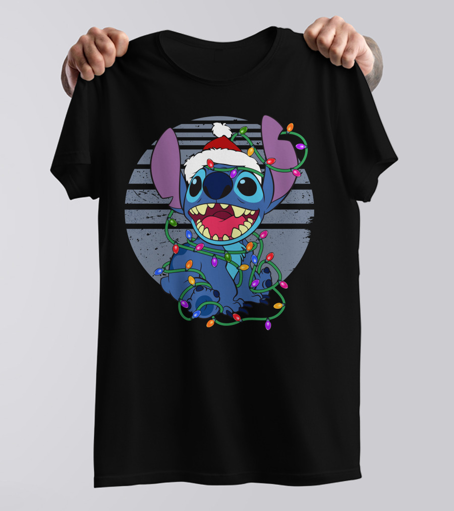 Stitch Christmas Lights Holiday Santa Hat T-Shirt