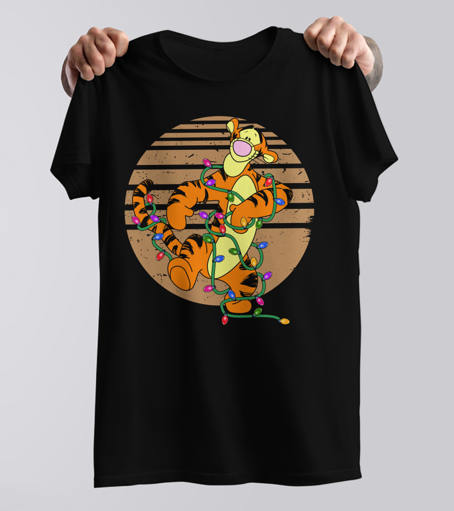 Tigger Wrapped In Christmas Lights Circle T-Shirt