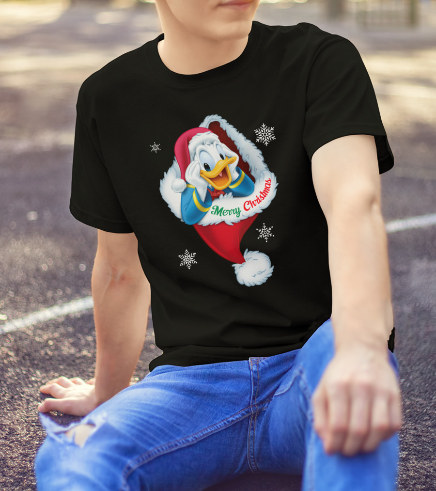 Donald Merry Christmas Snowflakes Santa Hat T-Shirt