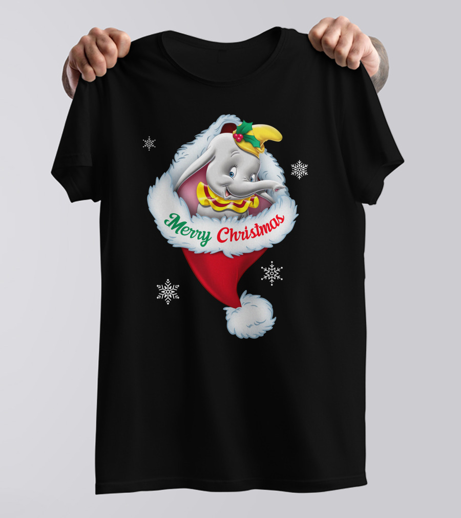Dumbo Merry Christmas Santa Hat Snowflakes T-Shirt