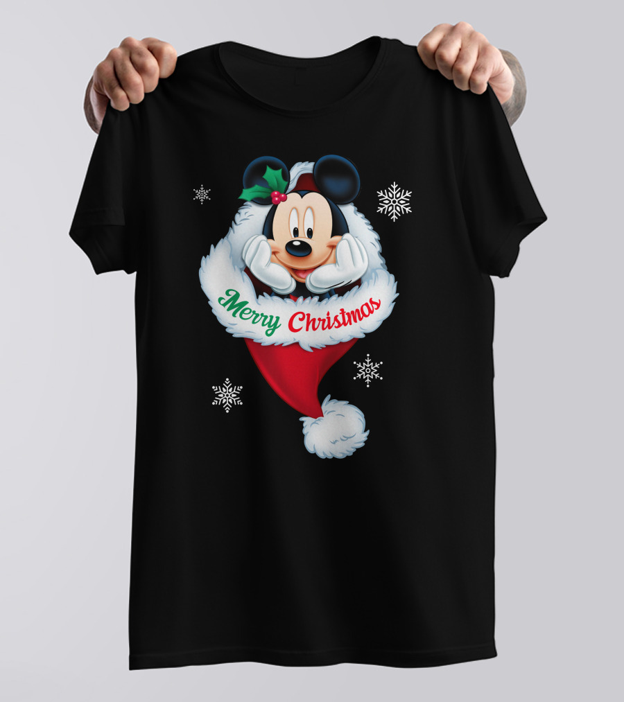 Mickey Merry Christmas Holiday Snowflakes T-Shirt