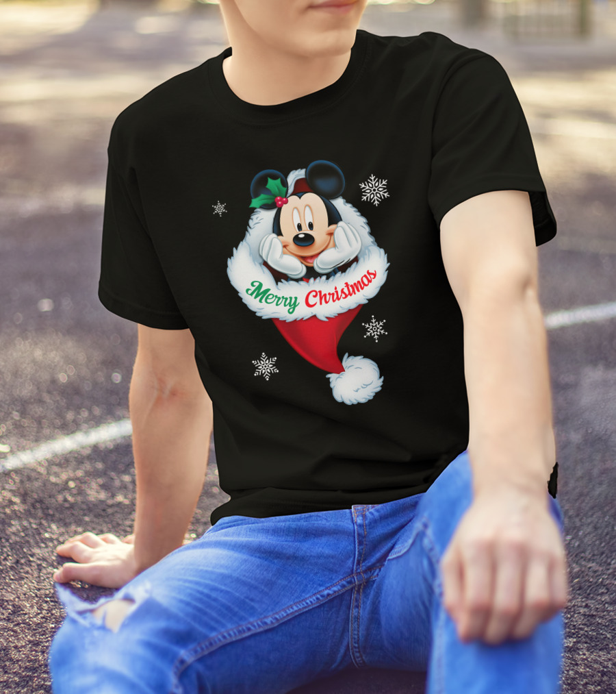Mickey Merry Christmas Holiday Snowflakes T-Shirt