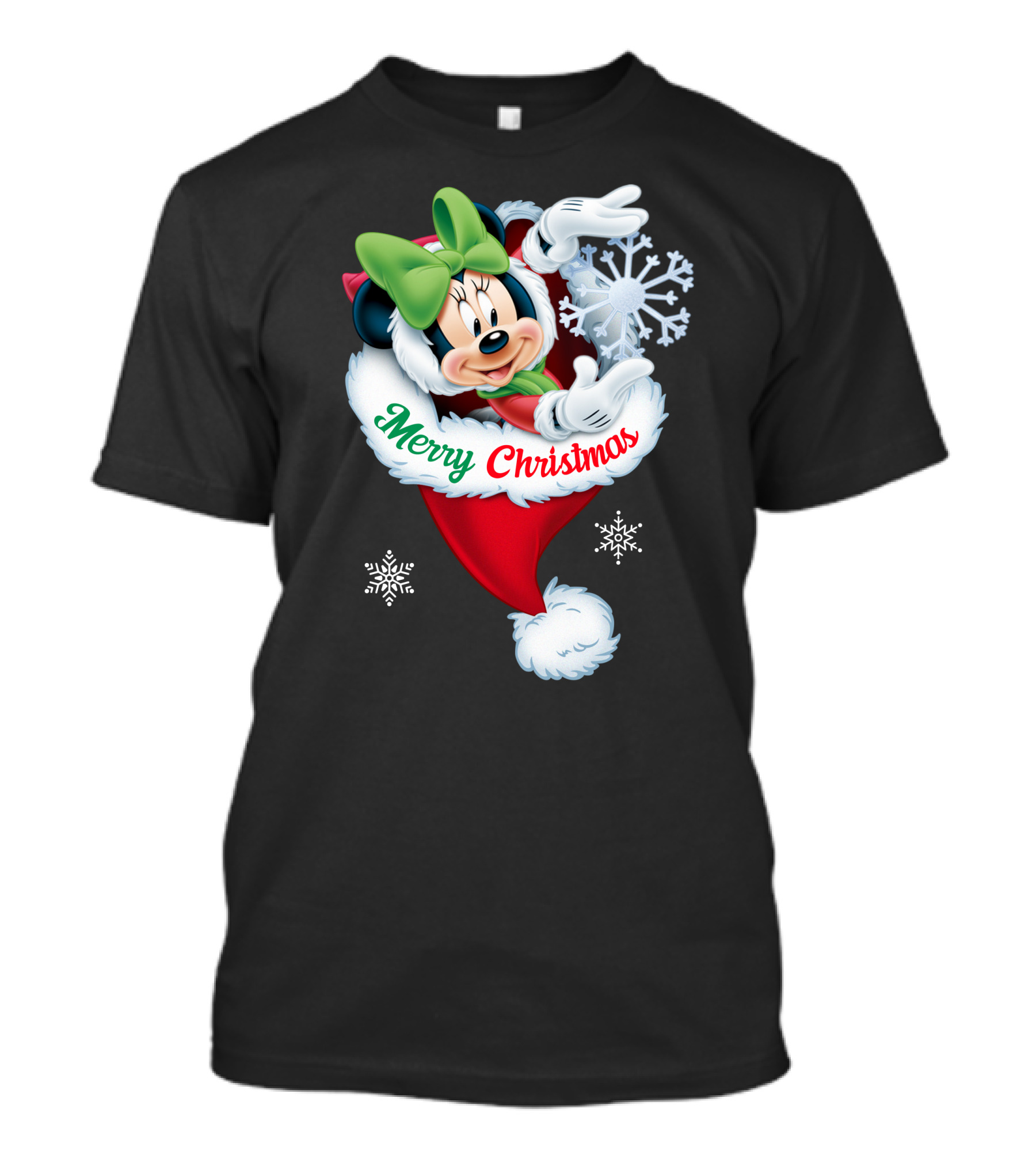 Minnie Mouse Merry Christmas Santa Hat Snowflakes T-Shirt
