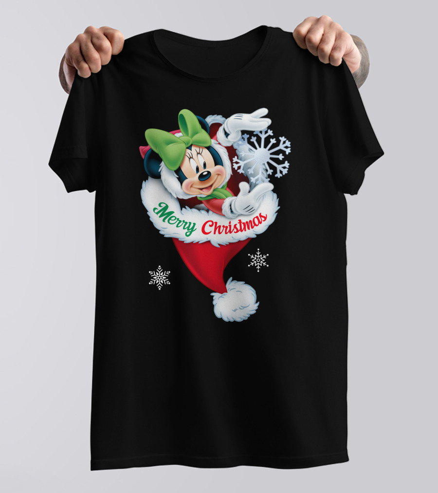 Minnie Mouse Merry Christmas Santa Hat Snowflakes T-Shirt