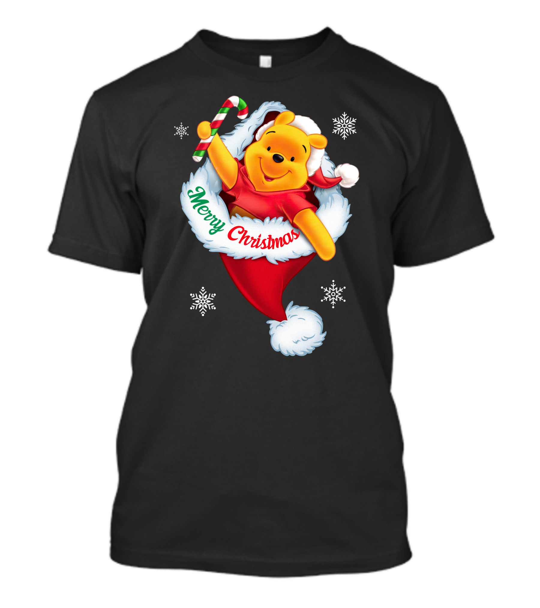 Winnie The Pooh Merry Christmas Santa Hat Candy Cane T-Shirt