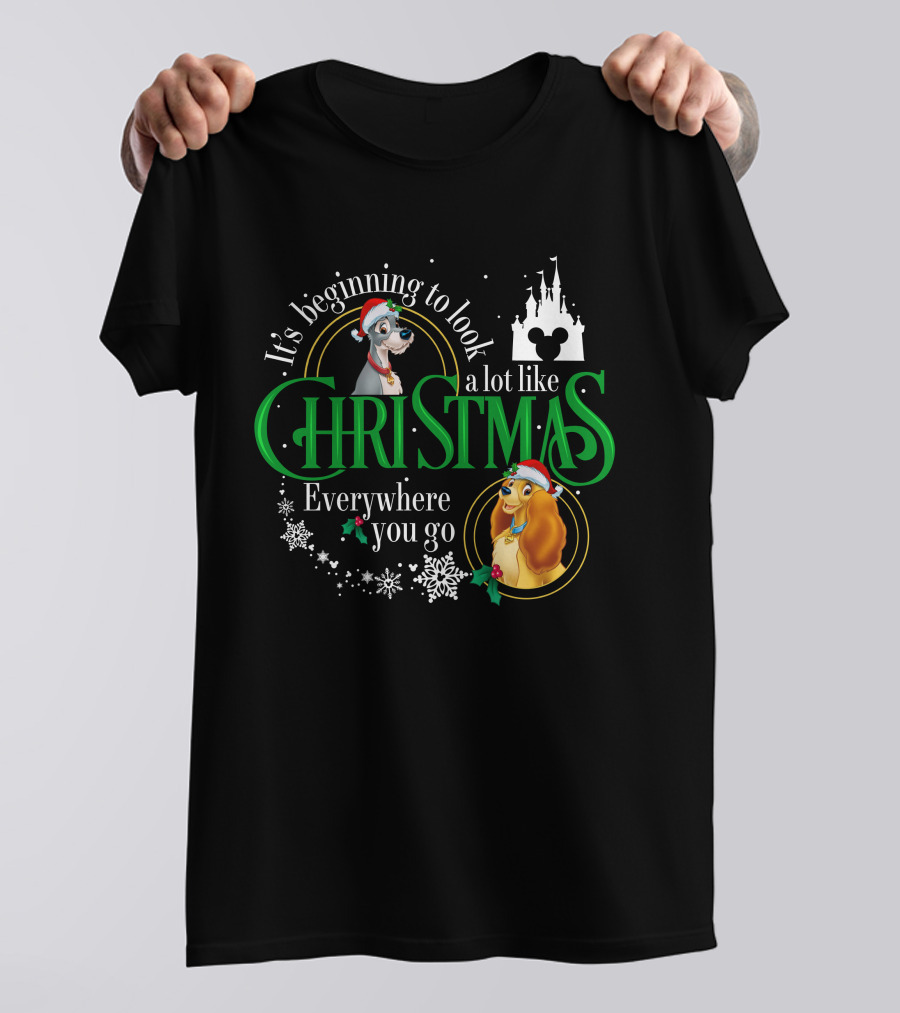 It's Beginning To Look A Lot Like Christmas Everywhere You Go Lady And The Tramp Disney Castle T-Shirt