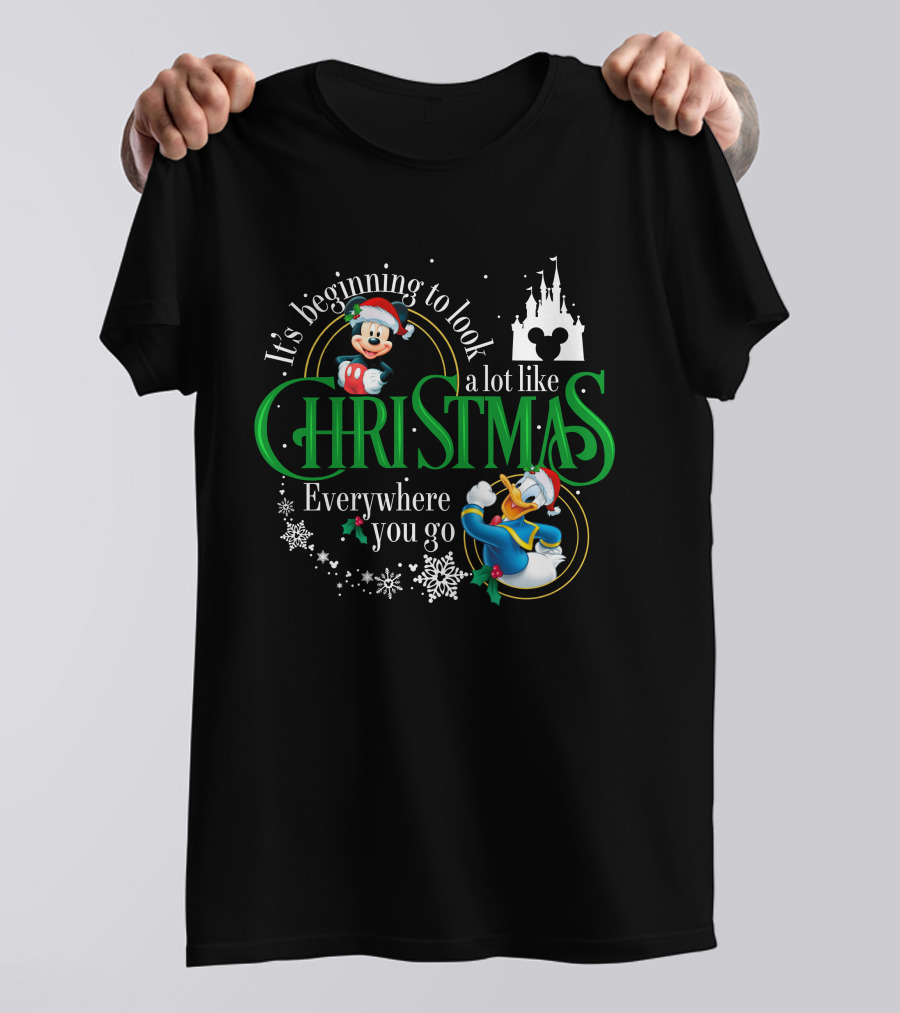 It's Beginning To Look A Lot Like Christmas Everywhere You Go Mickey Donald T-Shirt