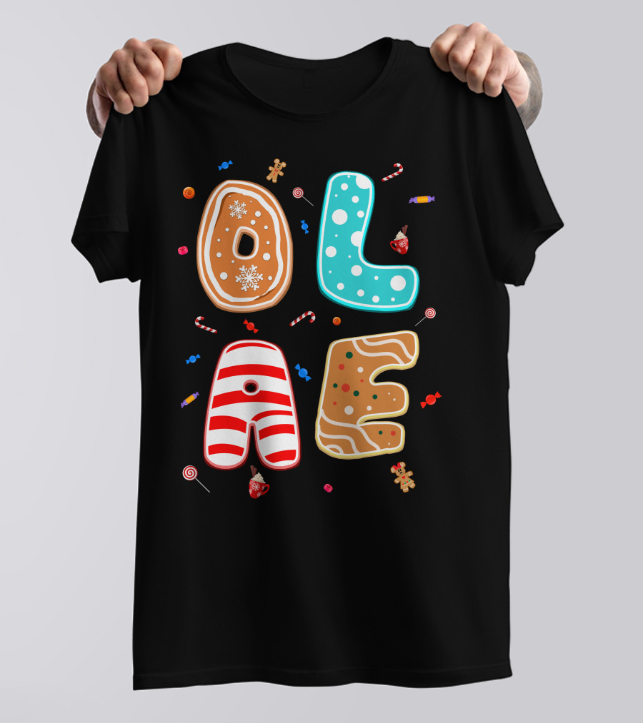 Olaf Gingerbread Candy Christmas Letters T-Shirt