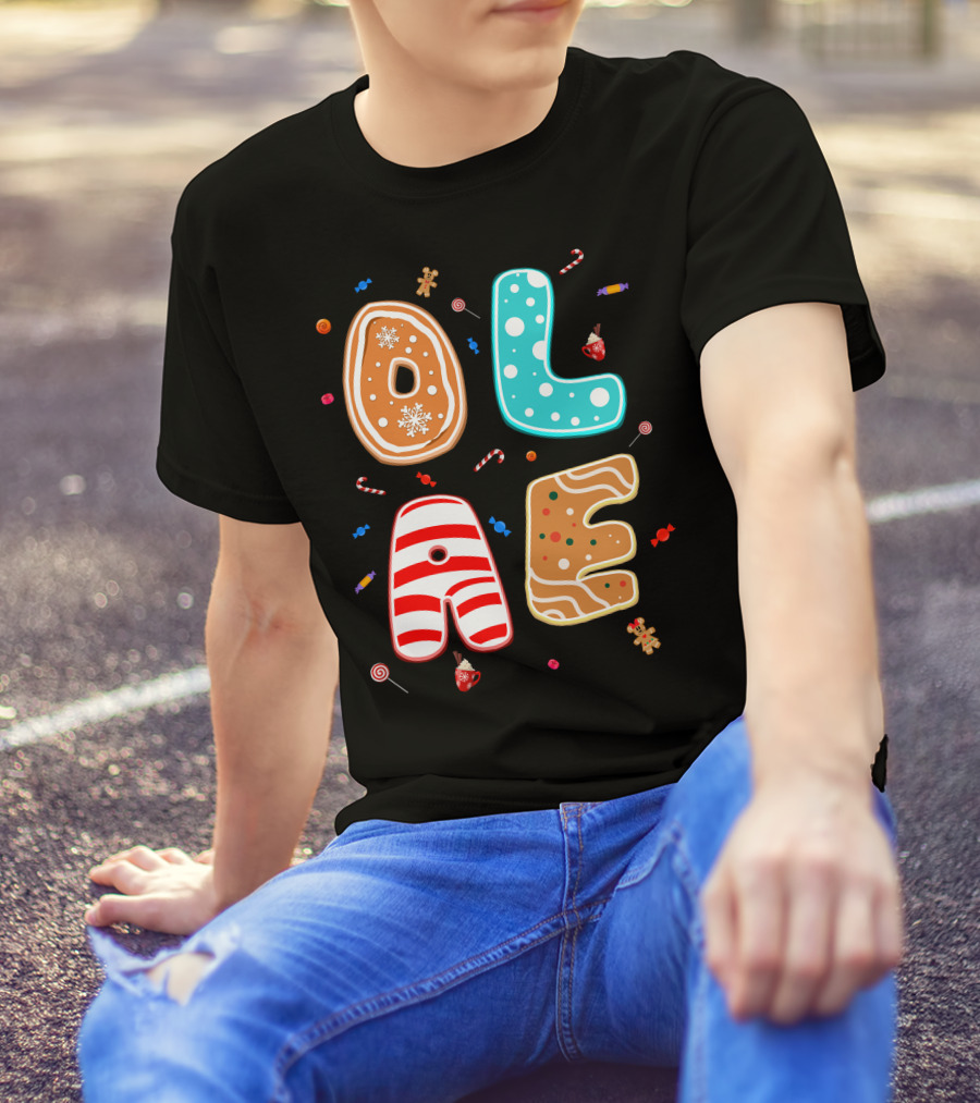 Olaf Gingerbread Candy Christmas Letters T-Shirt