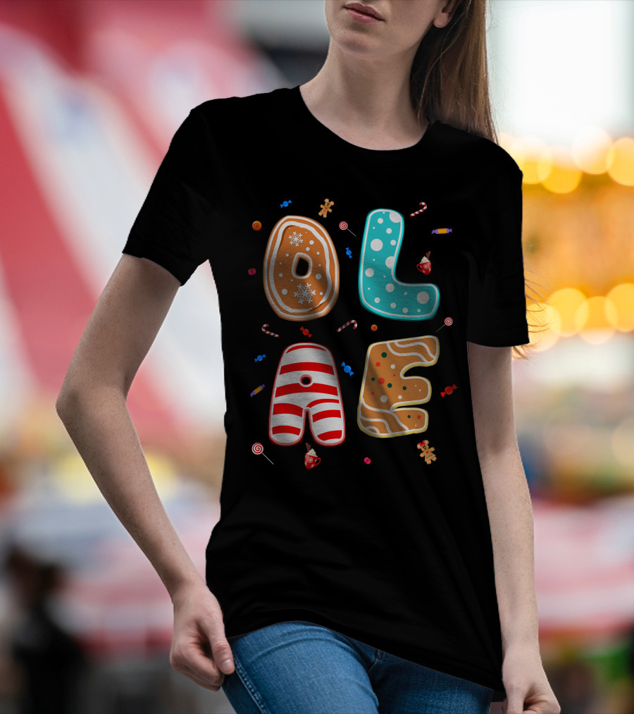 Olaf Gingerbread Candy Christmas Letters T-Shirt