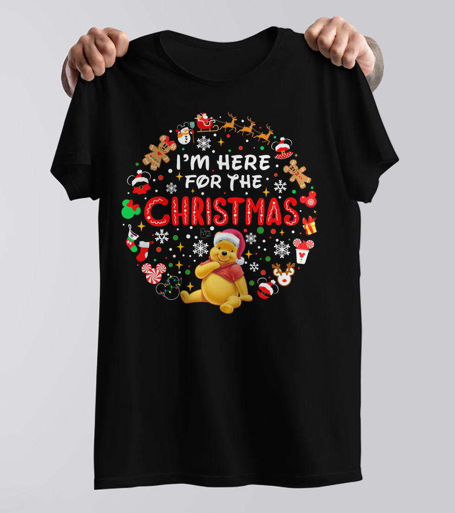 I'm Here For The Christmas Pooh Santa Hat Snowflakes Cookies T-Shirt
