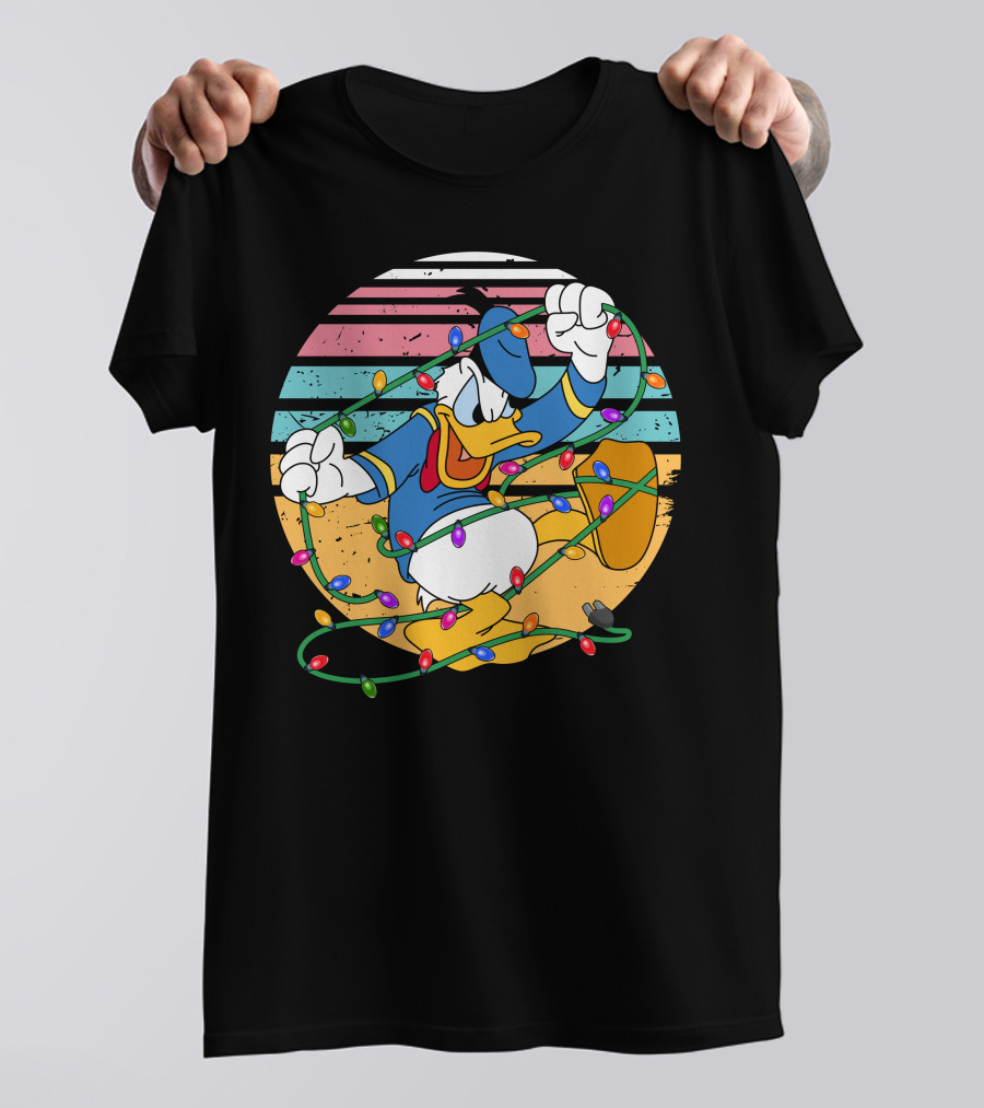 Donald Duck Tangled In Christmas Lights Vintage Style T-Shirt