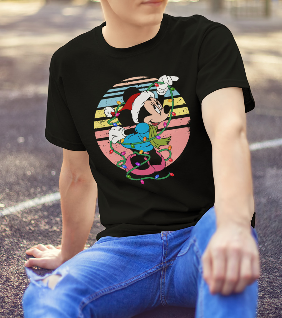 Retro Minnie Mouse Christmas Lights Holiday Season T-Shirt