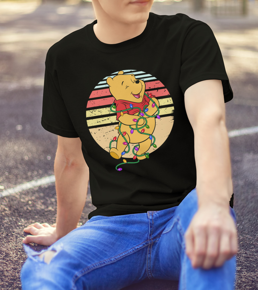 Winnie The Pooh Retro Christmas Lights Vintage Style T-Shirt