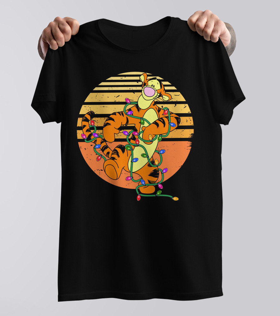 Tigger Christmas Lights Retro Sunset T-Shirt