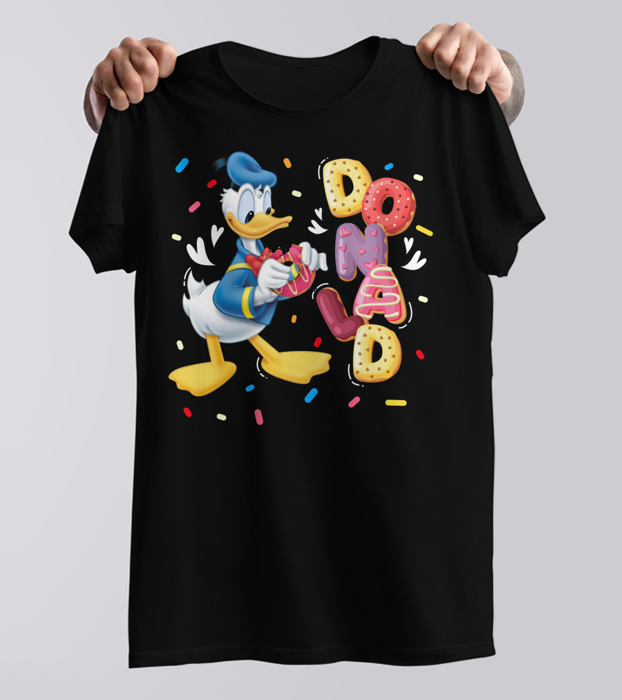Donald Duck With Colorful Donut Letters And Sprinkles T-Shirt