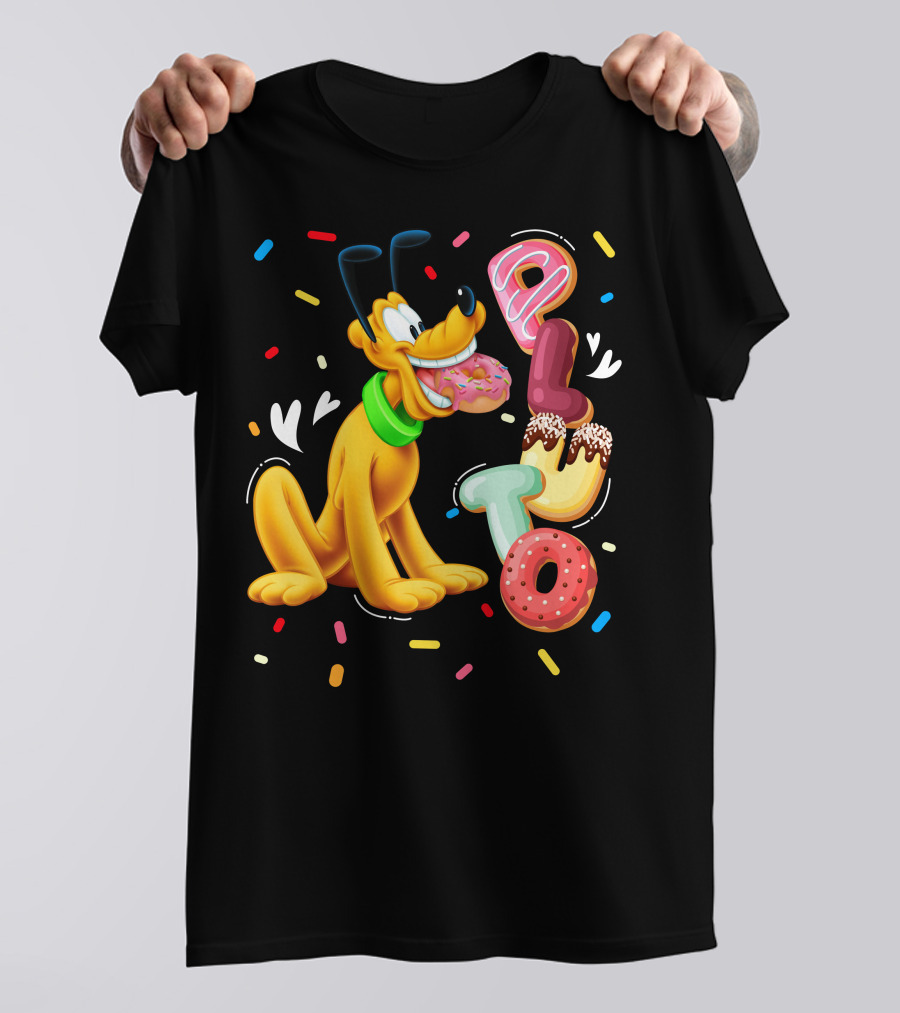 Pluto Donut Letters Colorful Confetti Celebration T-Shirt