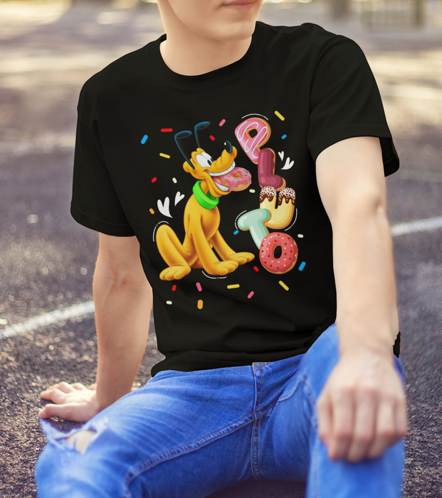 Pluto Donut Letters Colorful Confetti Celebration T-Shirt