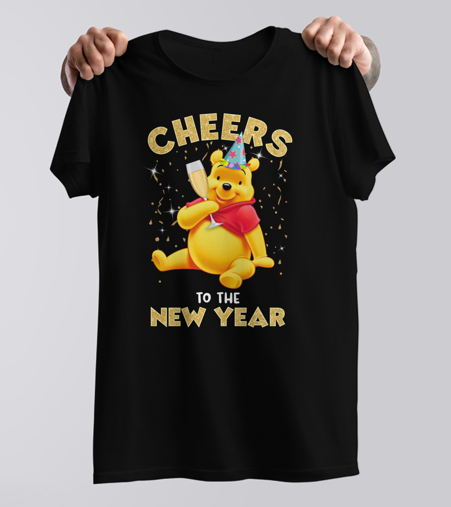 Cheers To The New Year Pooh Party Hat Champagne Celebration T-Shirt
