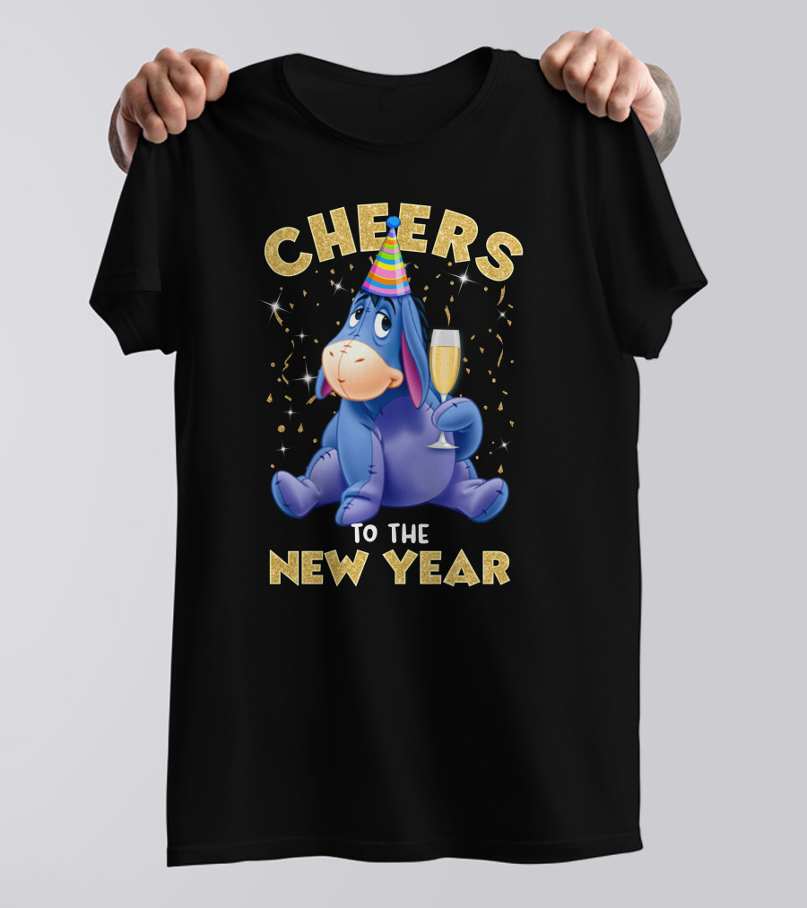 Cheers To The New Year Eeyore Party Hat Champagne Confetti Celebration T-Shirt