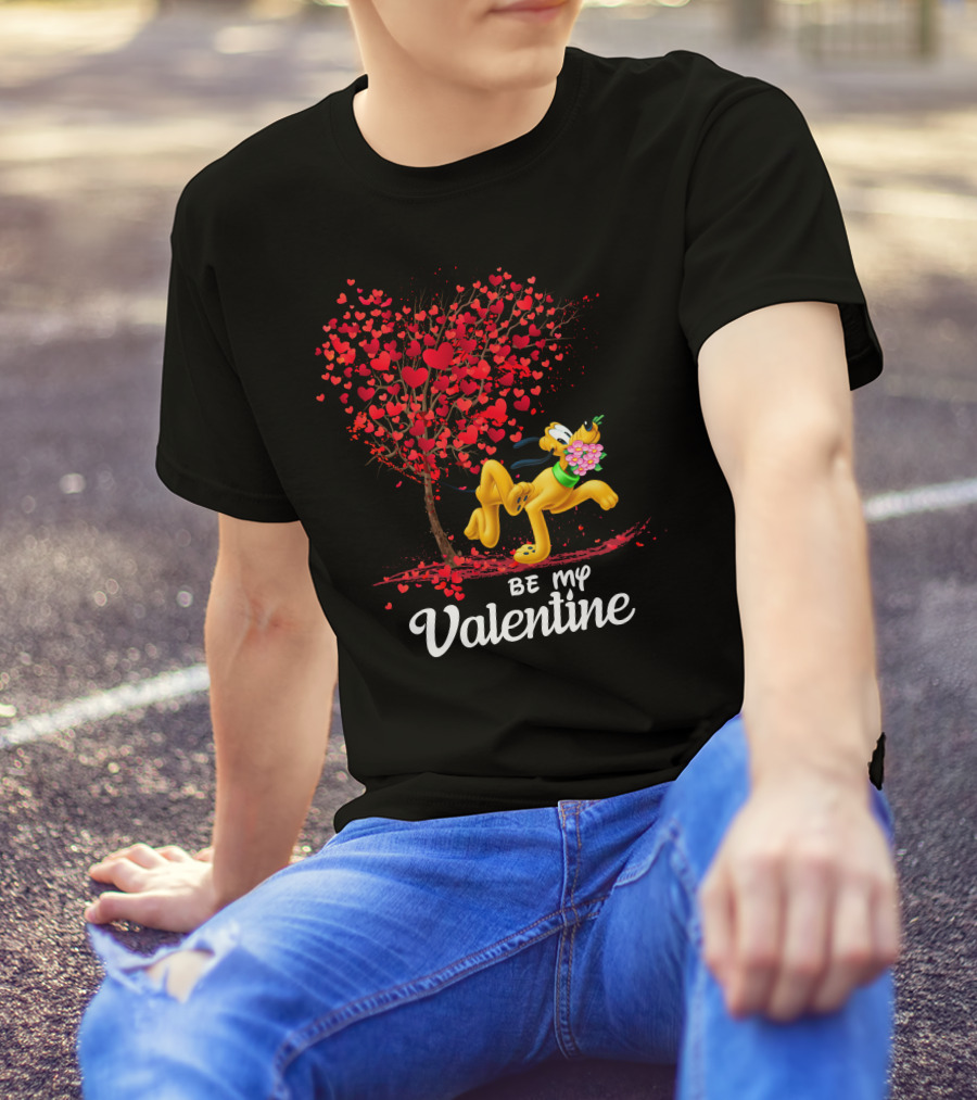 Pluto Be My Valentine Heart Tree Flowers T-Shirt