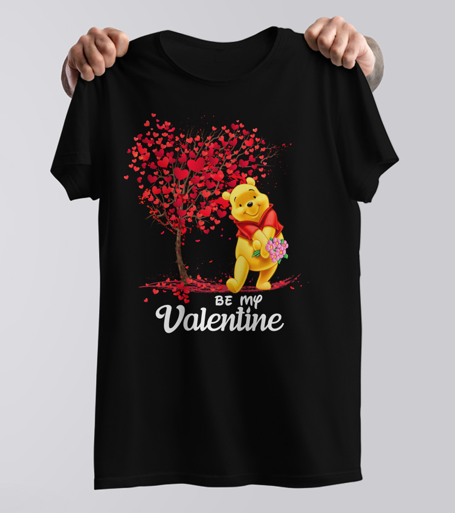 Winnie The Pooh Be My Valentine With Heart Tree And Bouquet T-Shirt