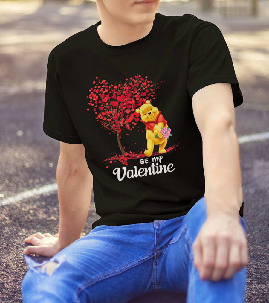 Winnie The Pooh Be My Valentine With Heart Tree And Bouquet T-Shirt