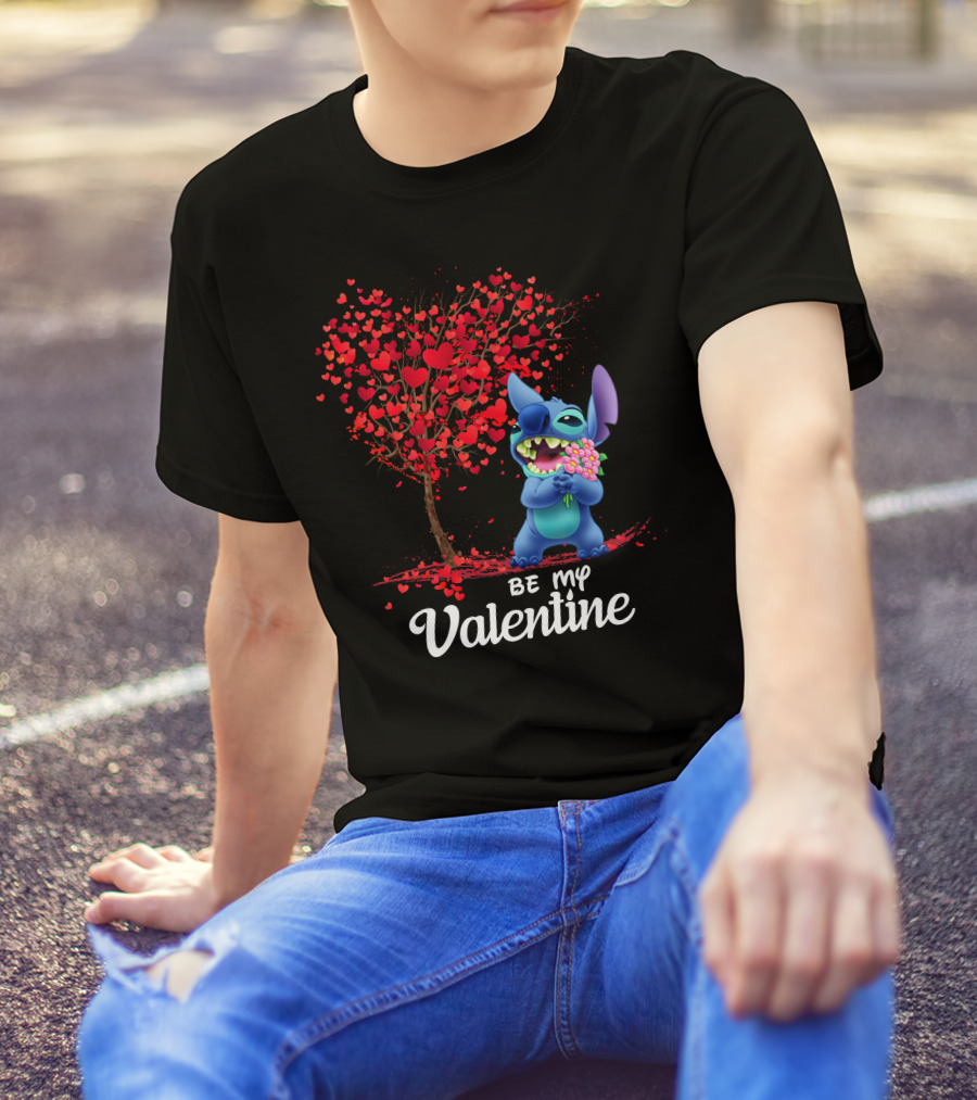 Lilo And Stitch Be My Valentine Heart Tree T-Shirt