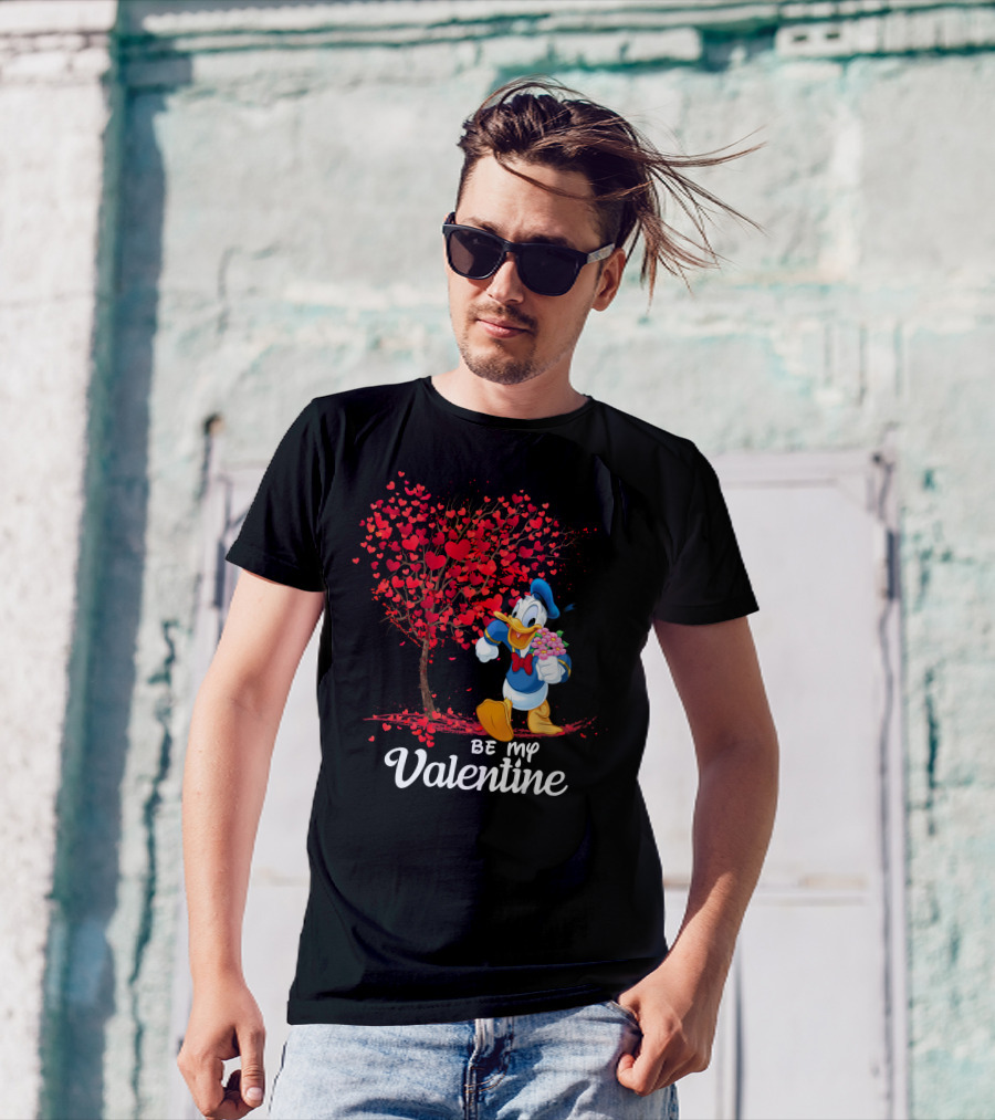 Donald Duck Be My Valentine Hearts And Flowers T-Shirt
