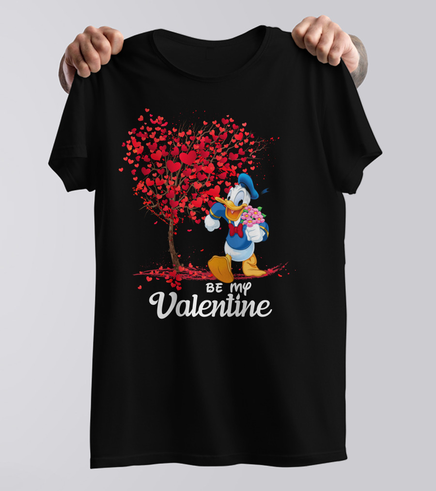 Donald Duck Be My Valentine Hearts And Flowers T-Shirt