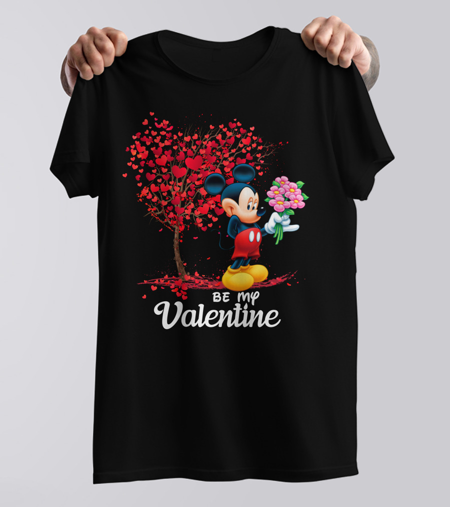 Be My Valentine Mickey Mouse Heart Tree Flowers T-Shirt