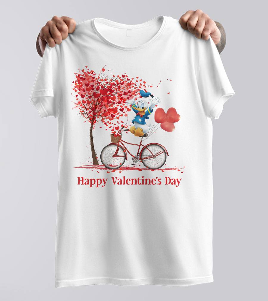 DN Valentine Happy Valentine's Day Donald Duck Bicycle Balloon Tree T-Shirt