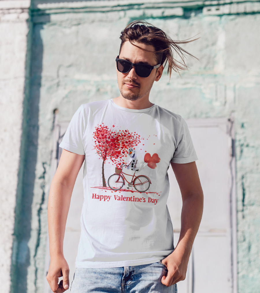 OL Valentine Happy Valentine's Day Olaf Bicycle Hearts Tree T-Shirt