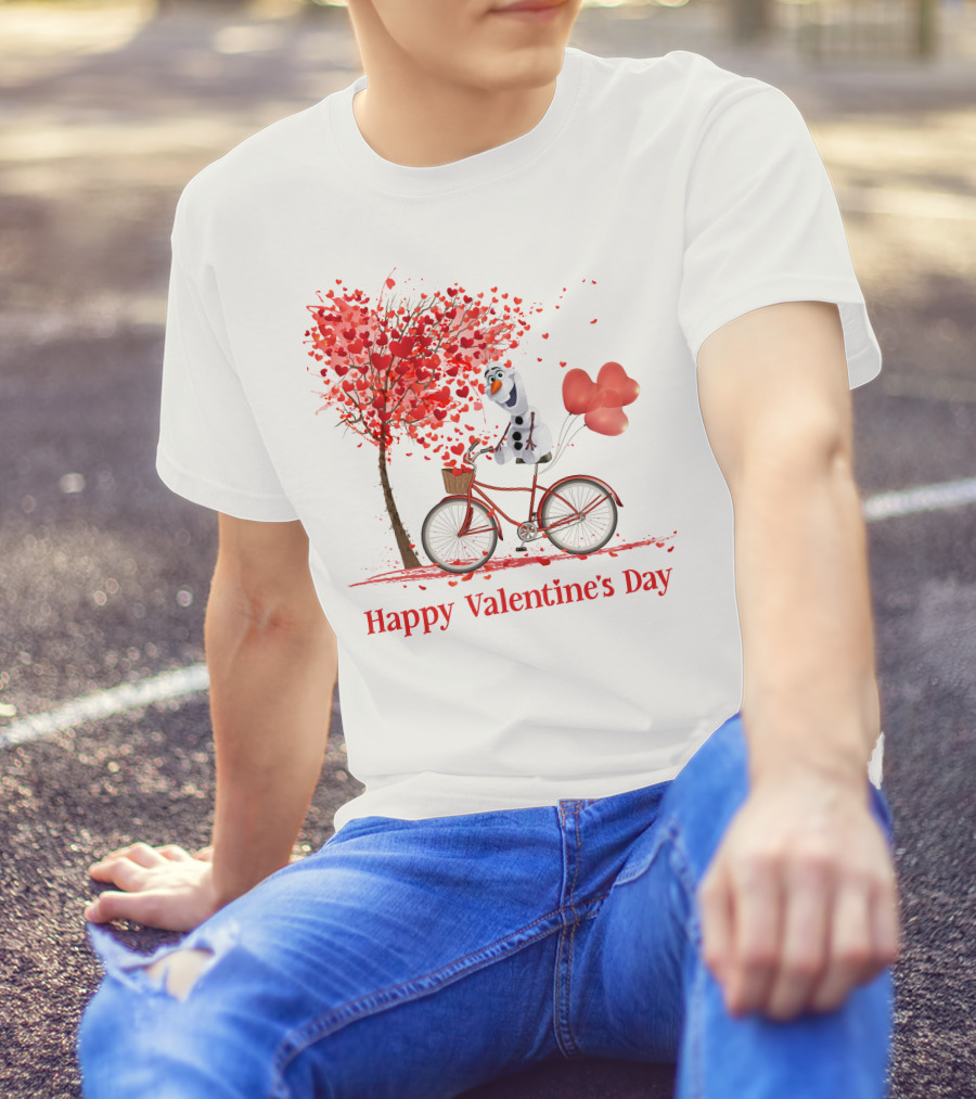 OL Valentine Happy Valentine's Day Olaf Bicycle Hearts Tree T-Shirt