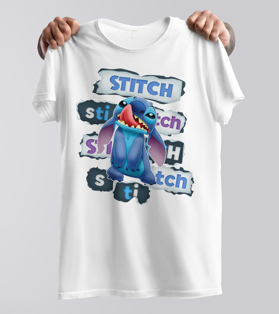 Stitch Blue Alien Character Multiple Text Styles T-Shirt
