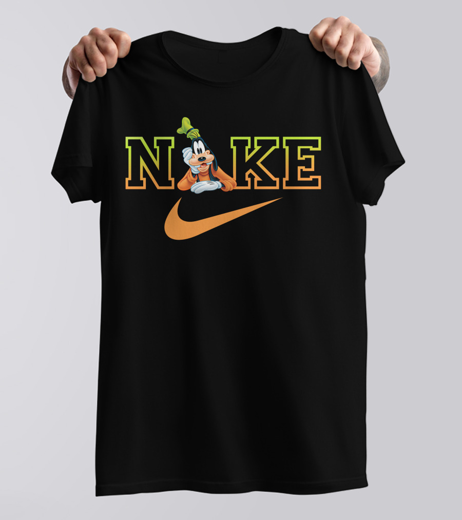 Goofy Nike With Orange Swoosh Logo And Green Hat T-Shirt
