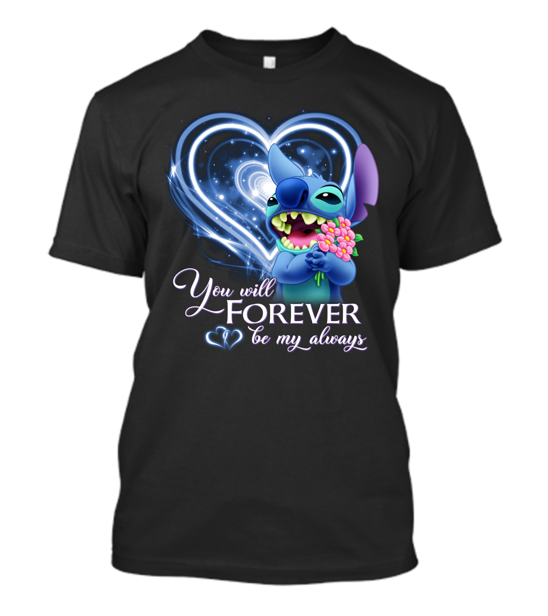 You Will Forever Be My Always Stitch Holding Flowers Heart T-Shirt
