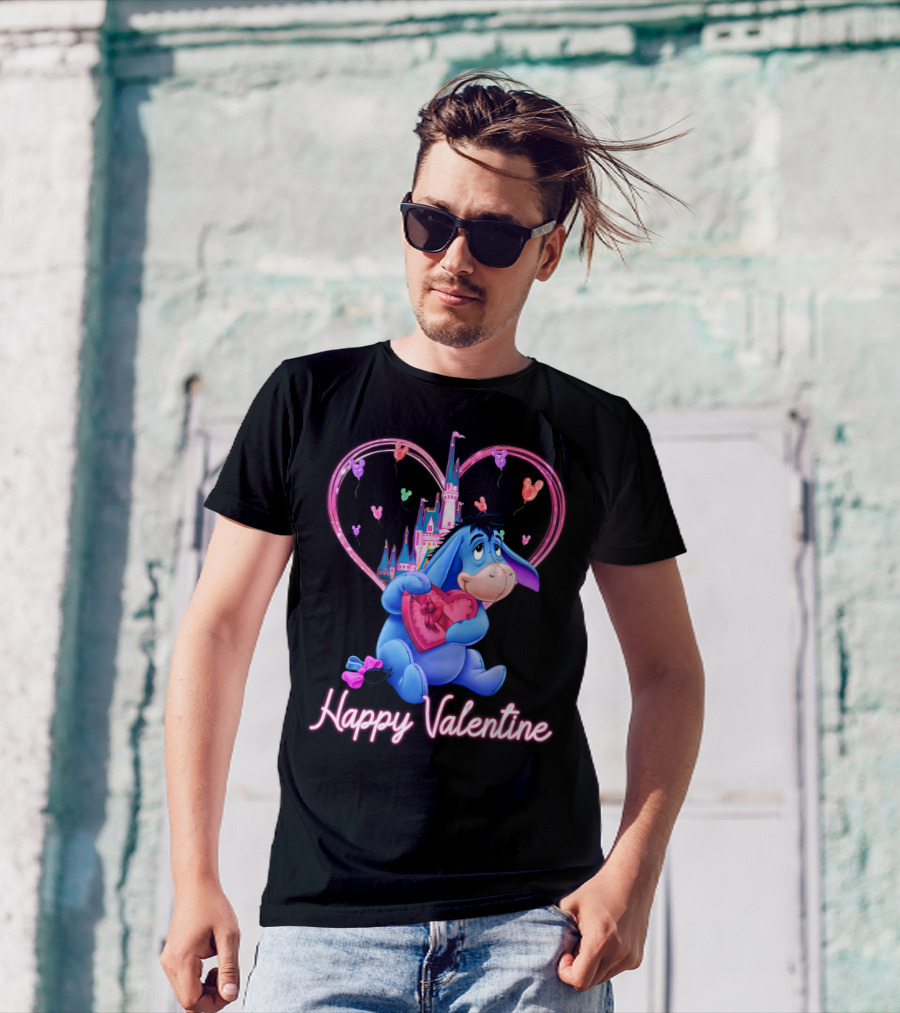 Eeyore Happy Valentine With Heart And Castle T-Shirt