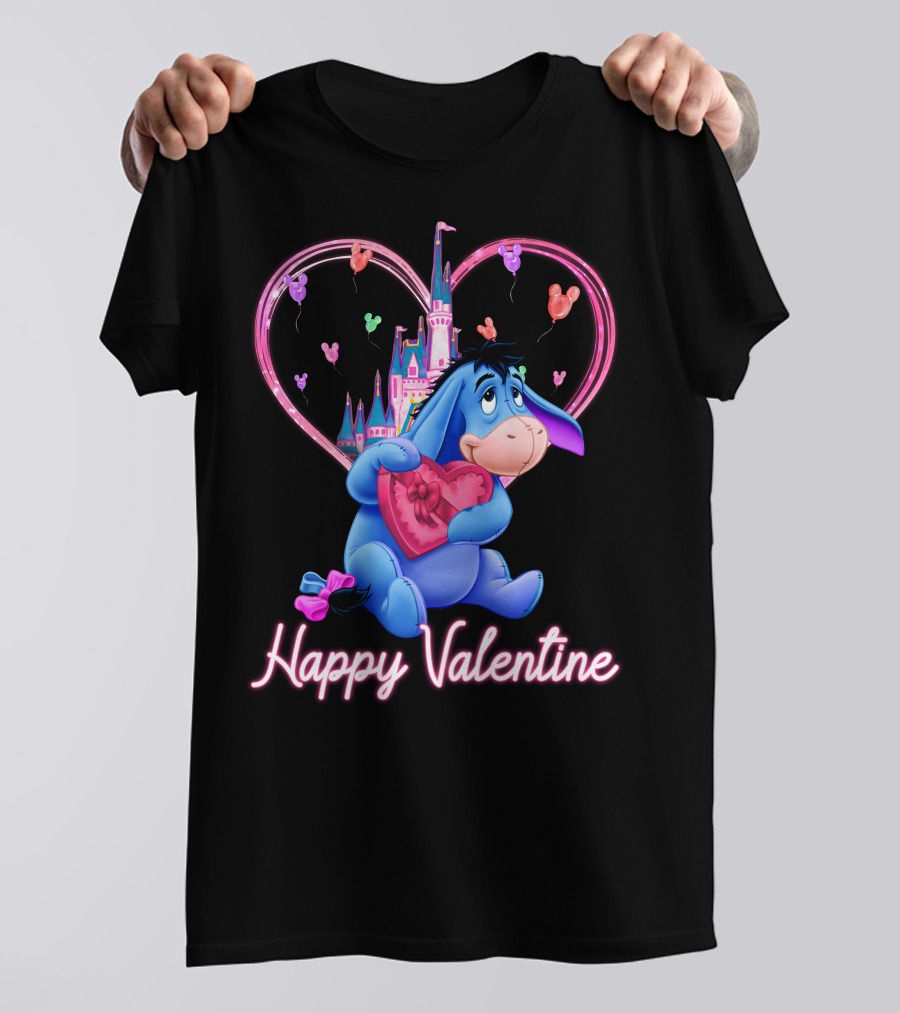 Eeyore Happy Valentine With Heart And Castle T-Shirt