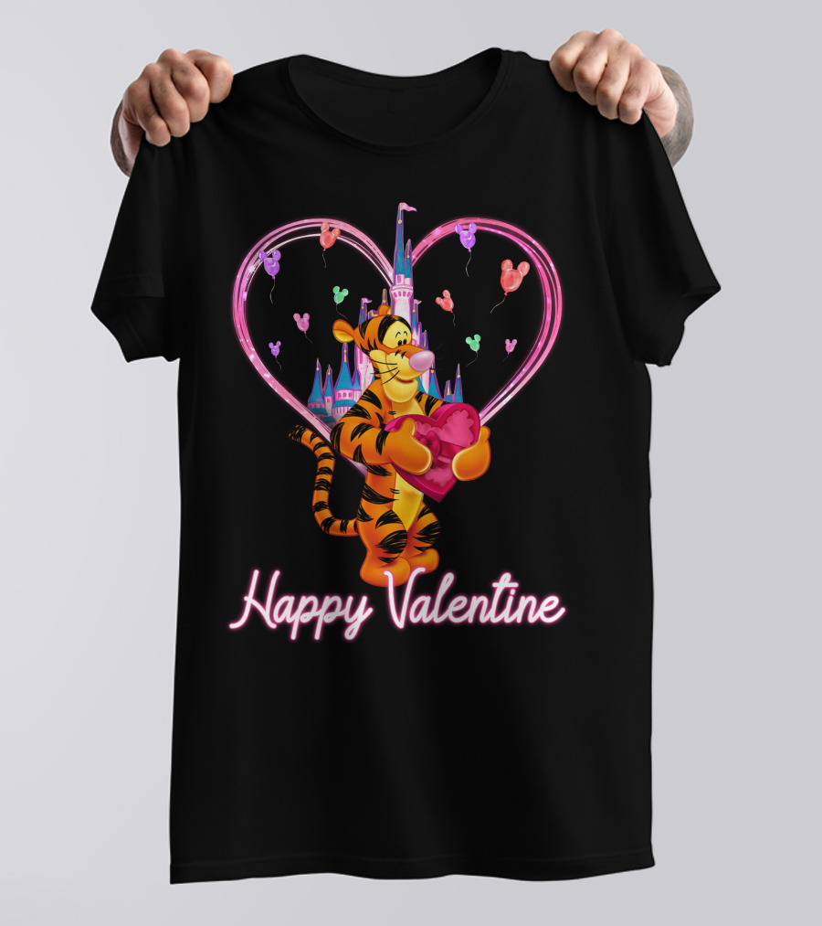 Tigger Happy Valentine Heart Castle Balloons T-Shirt