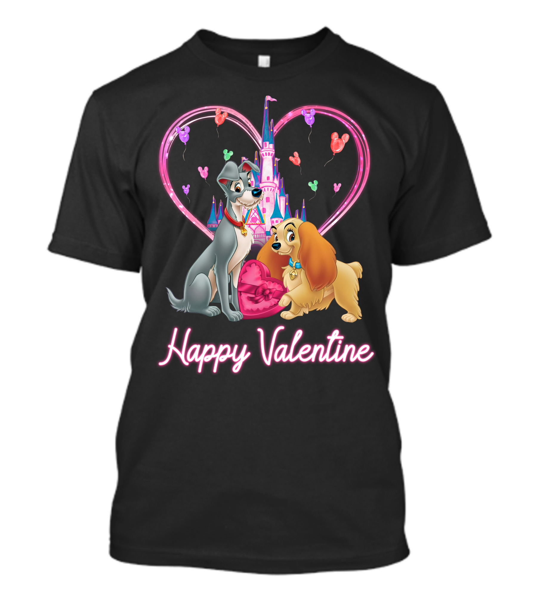Happy Valentine Lady & The Tramp Heart Castle Balloons T-Shirt