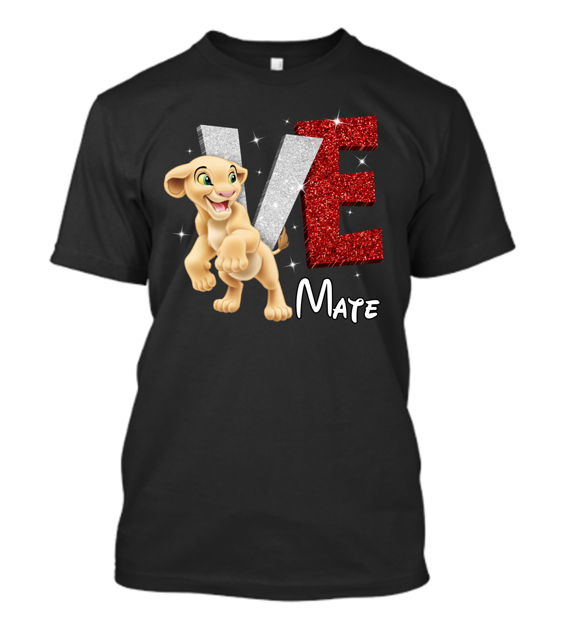 Love Mate Nala Sparkling Red And Silver Letters T-Shirt
