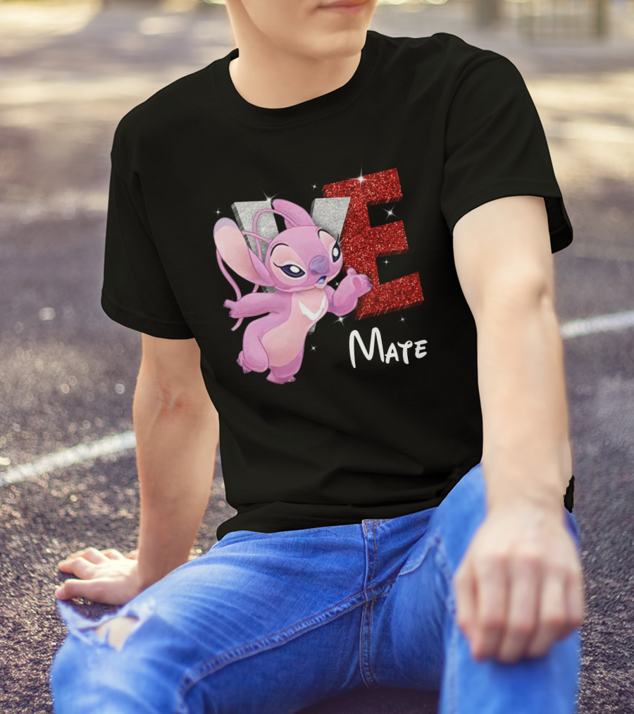 Angel And Stitch Inspired Mate Design With Glittery Love Elements T-Shirt