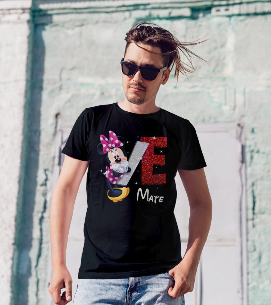 Minnie Mate Love Sparkle Bow And E Glitter T-Shirt