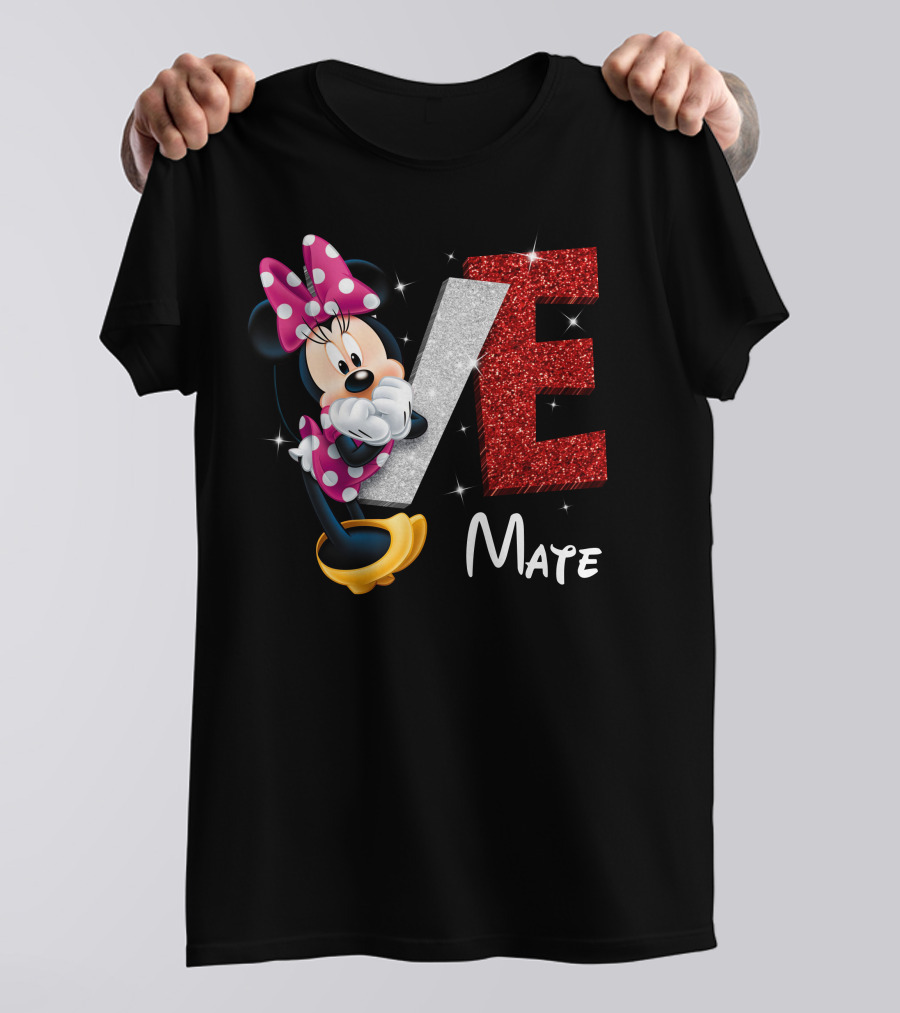 Minnie Mate Love Sparkle Bow And E Glitter T-Shirt